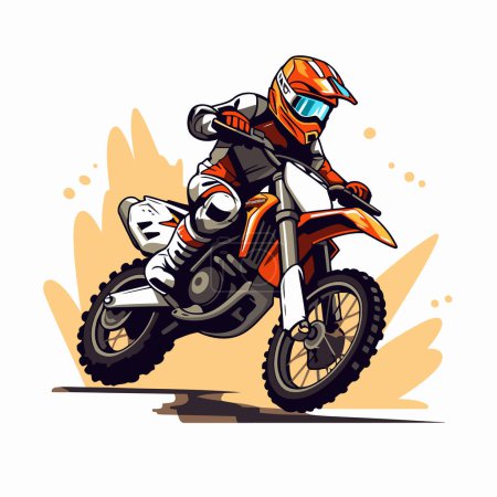 Illustration for Motocross rider on a motorcycle. Vector illustration. Side view. - Royalty Free Image