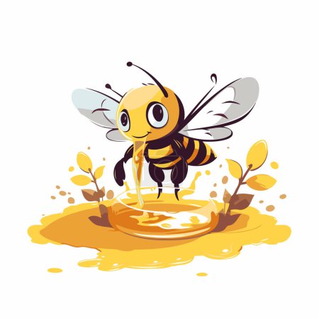 Illustration for Illustration of a bee collecting honey on a golden coin. Vector illustration - Royalty Free Image