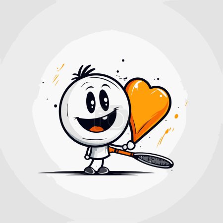 Illustration for Vector illustration of cartoon character man with tennis racket and heart balloon. - Royalty Free Image