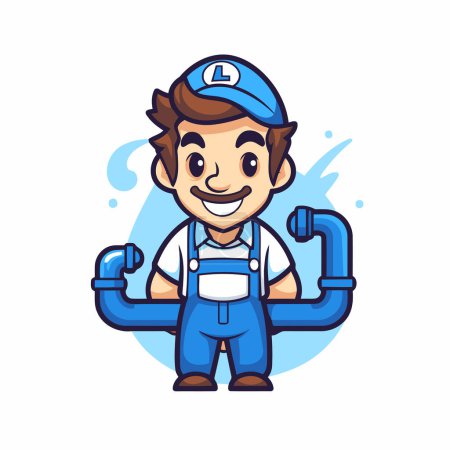 Illustration for Plumber Man Smiling Cartoon Mascot Character Illustration Design - Royalty Free Image