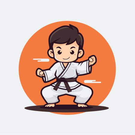 Ilustración de Taekwondo niño dibujo animado icono vector ilustración diseño gráfico en círculo - Imagen libre de derechos