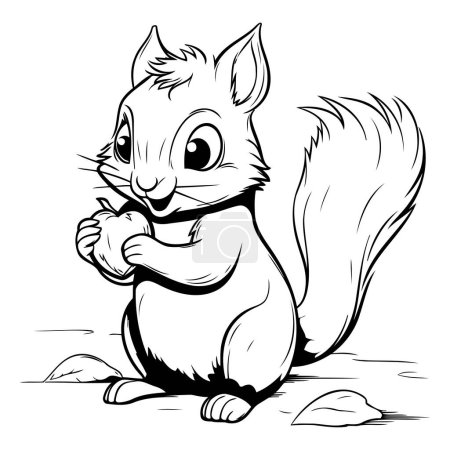 Téléchargez les illustrations : Écureuil mignon - illustration vectorielle en noir et blanc pour livre à colorier. - en licence libre de droit