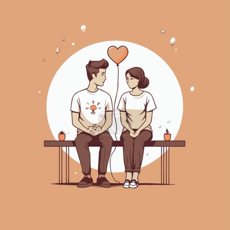 Illustration for Pregnant couple sitting on a bench. Vector illustration in cartoon style. - Royalty Free Image