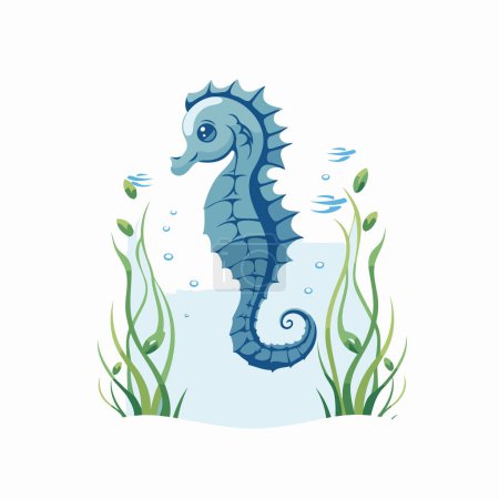 Ilustración de Caballo de mar en el agua. Ilustración vectorial sobre fondo blanco. - Imagen libre de derechos
