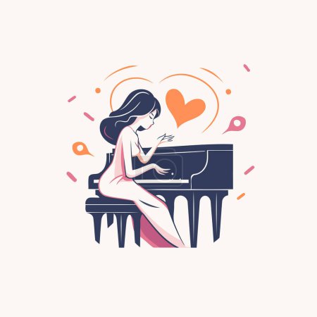 Téléchargez les illustrations : Une pianiste jouant du piano. Illustration vectorielle en style plat - en licence libre de droit