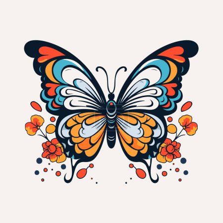 Ilustración de Mariposa con adorno floral. Ilustración vectorial para su diseño. - Imagen libre de derechos