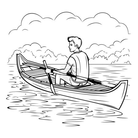 Illustration for Man in a boat on the lake. Vector illustration of a man in a boat. - Royalty Free Image