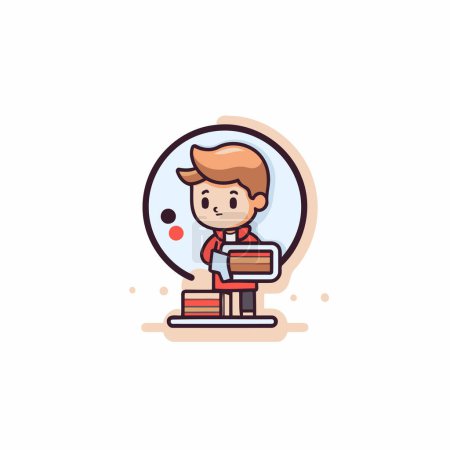 Illustration for Cute boy with books in a glass ball. Vector illustration. - Royalty Free Image