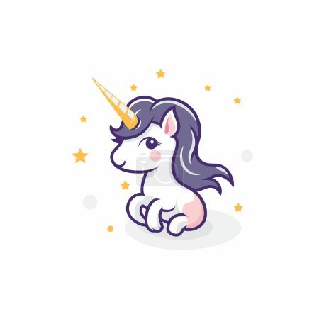 Illustration for Cute cartoon unicorn with stars. Vector illustration for your design. - Royalty Free Image
