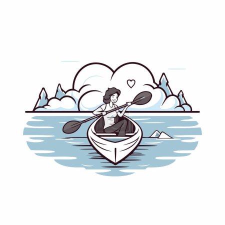 Illustration for Vector illustration of a man rowing a boat on the lake. - Royalty Free Image