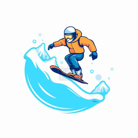 Illustration for Snowboarder jumping on a wave. Vector illustration. Cartoon character. - Royalty Free Image