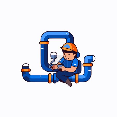 Illustration for Plumber character with letter Q. Vector illustration in cartoon style. - Royalty Free Image