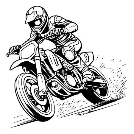 Illustration for Motorcyclist on the race. Monochrome vector illustration. - Royalty Free Image