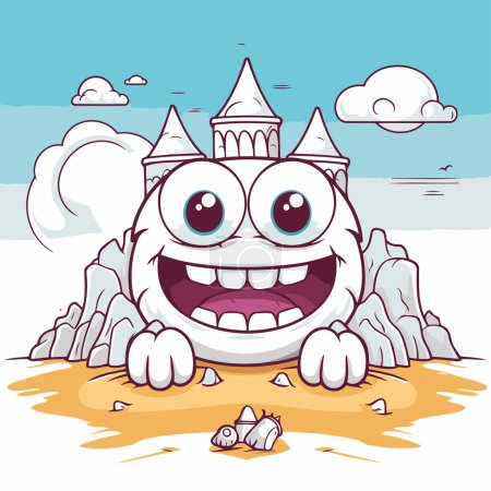 Téléchargez les illustrations : Mascotte Illustration d'un château de dessin animé sur le désert de sable - en licence libre de droit