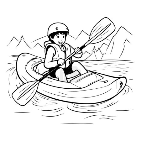 Illustration for Cute boy paddling in a kayak. Vector illustration. - Royalty Free Image
