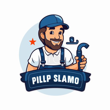Illustration for Plumber with wrench and tap. Plumbing service. Vector illustration. - Royalty Free Image