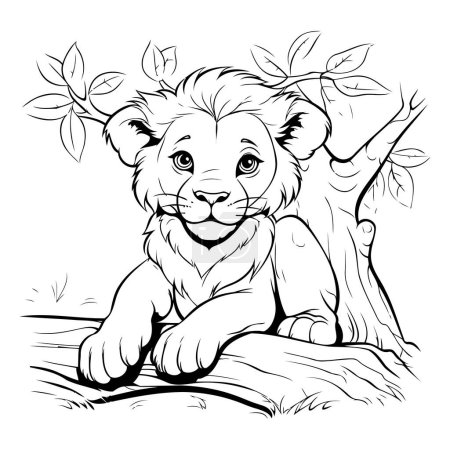 Téléchargez les illustrations : Lion dans la jungle. Illustration vectorielle noir et blanc pour livre à colorier. - en licence libre de droit