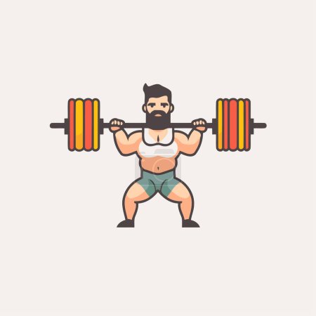 Ilustración de Hombre de fitness levantando barra. Ilustración vectorial en estilo plano. - Imagen libre de derechos