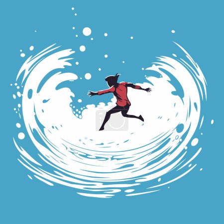 Illustration for Surfer jumping on a wave with splashes of water. Vector illustration. - Royalty Free Image