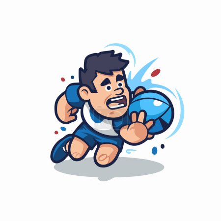 Ilustración de Jugador de rugby con vector de personaje de dibujos animados de pelota Ilustración aislada sobre un fondo blanco. - Imagen libre de derechos