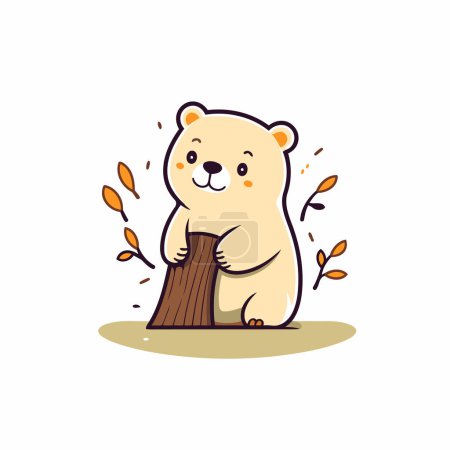 Illustration for Cute bear sitting on a tree. Vector illustration in cartoon style. - Royalty Free Image