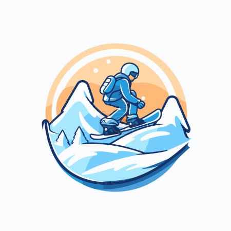 Téléchargez les illustrations : Snowboarder sur la montagne. logo sport extrême. illustration vectorielle - en licence libre de droit