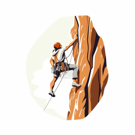 Illustration for Climber in a helmet climbs on a rock. Vector illustration. - Royalty Free Image