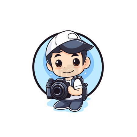 Illustration for Cute photographer boy with camera. Vector illustration on white background. - Royalty Free Image
