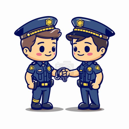 Téléchargez les illustrations : Officier de police et policière poignée de main dessin animé personnage vectoriel illustration - en licence libre de droit