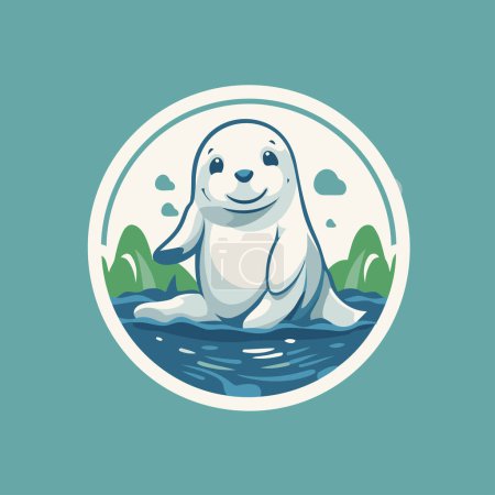 Illustration for Cute seal on the background of the sea. Vector illustration. - Royalty Free Image