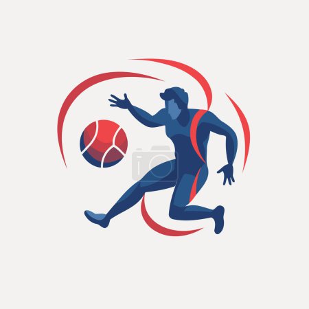Illustration for Volleyball player with ball in red circle. Vector illustration. - Royalty Free Image