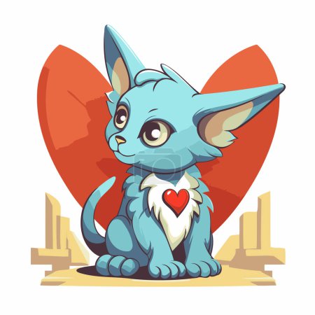 Illustration for Cute blue cat with a heart in his paws. Vector illustration. - Royalty Free Image