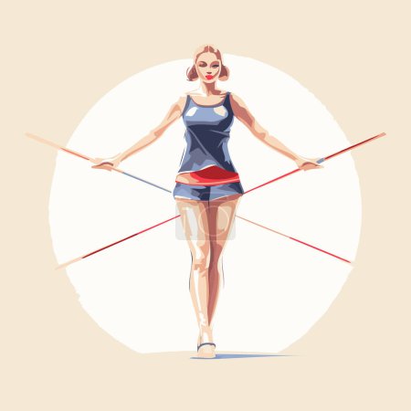 Téléchargez les illustrations : Illustration vectorielle d'une femme sportive avec une corde raide. - en licence libre de droit