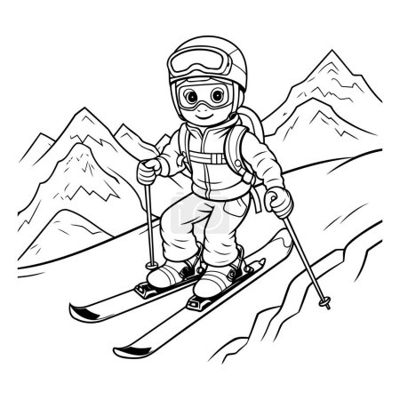 Téléchargez les illustrations : Livre à colorier pour enfants : skieur en montagne. Illustration vectorielle - en licence libre de droit