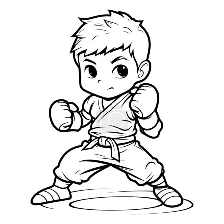 Illustration for Karate Boy - Black and White Cartoon Illustration. Vector Character - Royalty Free Image