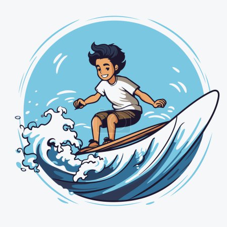 Illustration for Surfer riding a wave. Vector illustration of a man surfing. - Royalty Free Image