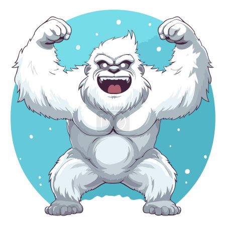 Illustration for Vector illustration of a cartoon white gorilla on a blue background with snow. - Royalty Free Image
