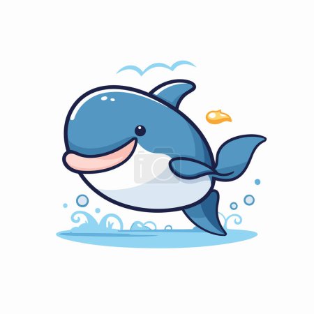Illustration for Cute cartoon whale. Vector illustration isolated on a white background. - Royalty Free Image