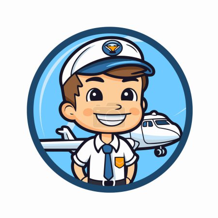 Téléchargez les illustrations : Pilote d'aéroport - Conception d'illustration vectorielle de personnage de mascotte de dessin animé - en licence libre de droit