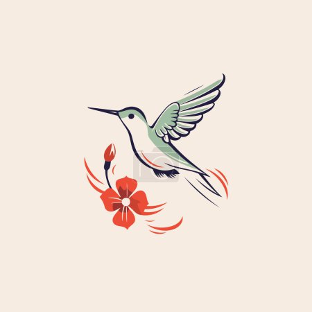 Téléchargez les illustrations : Colibri avec fleur. Illustration vectorielle d'un oiseau volant. - en licence libre de droit