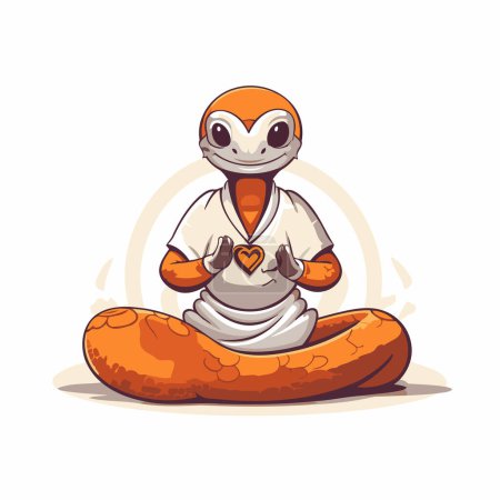 Ilustración de Tortuga de dibujos animados meditando en una baguette. Ilustración vectorial - Imagen libre de derechos