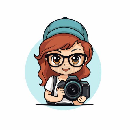 Illustration for Cute girl photographer with camera. Vector illustration. Cartoon style. - Royalty Free Image