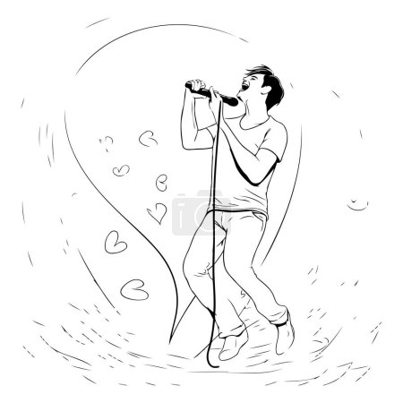 Téléchargez les illustrations : Chanteuse. Illustration vectorielle d'un homme chantant dans un microphone. - en licence libre de droit