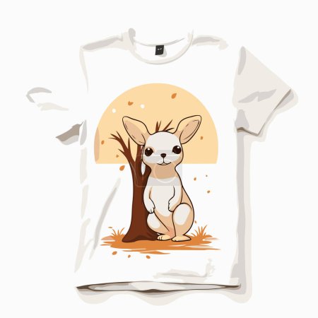 Téléchargez les illustrations : T-shirt imprimé design avec mignon kangourou assis sur l'arbre - en licence libre de droit