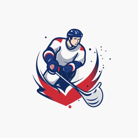 Illustration for Ice hockey player with the stick and puck on the ice. Vector illustration. - Royalty Free Image