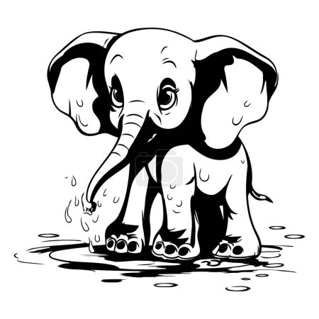 Ilustración de Elefante - ilustración vectorial en blanco y negro para colorear libro o página - Imagen libre de derechos