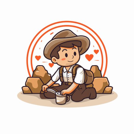 Farmer with a bucket and a can of water. Vector illustration