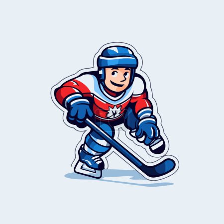 Illustration for Ice hockey player with the stick and puck. Vector illustration in cartoon style. - Royalty Free Image