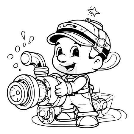Ilustración de Ilustración de dibujos animados en blanco y negro de lindo personaje de astronauta de niño para colorear libro - Imagen libre de derechos