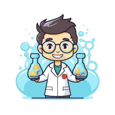 Illustration for Scientist holding test tubes with chemicals. Vector illustration in cartoon style - Royalty Free Image